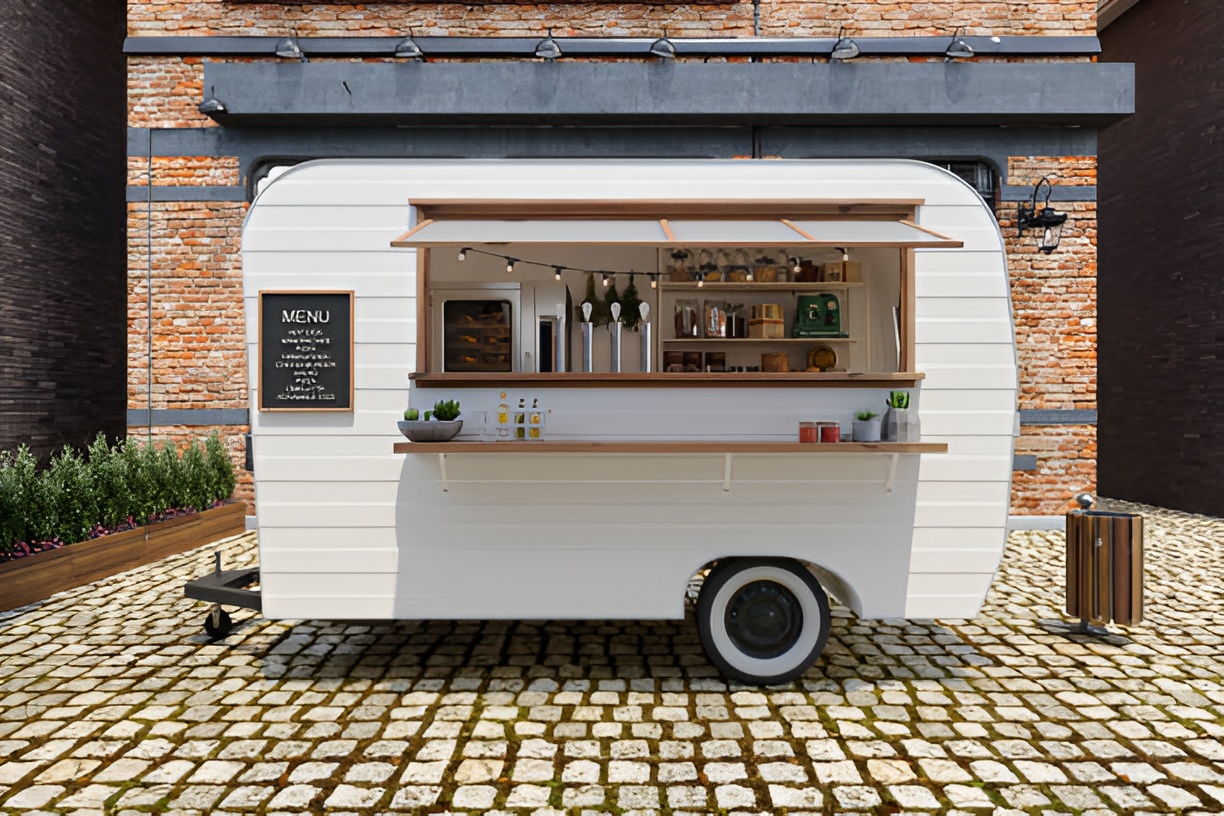 white food truck with a menu board